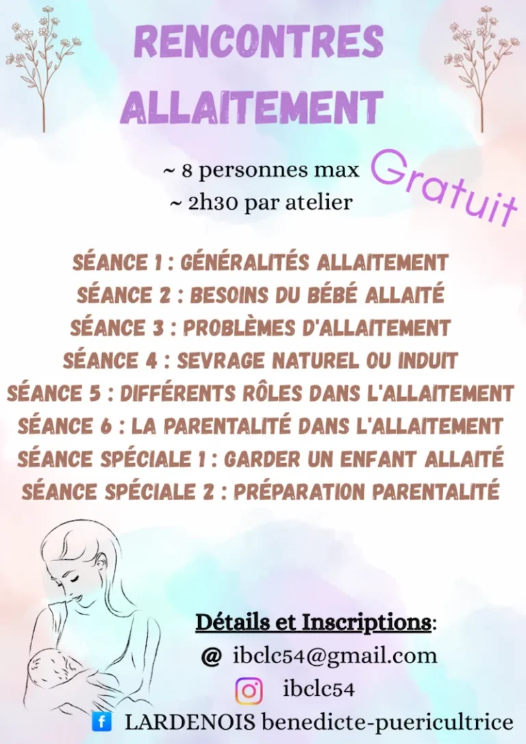 Programme des rencontres et ateliers d'allaitement pour l'année 2026 animés par consultante IBCLC à Longwy LARDENOIS Benedicte